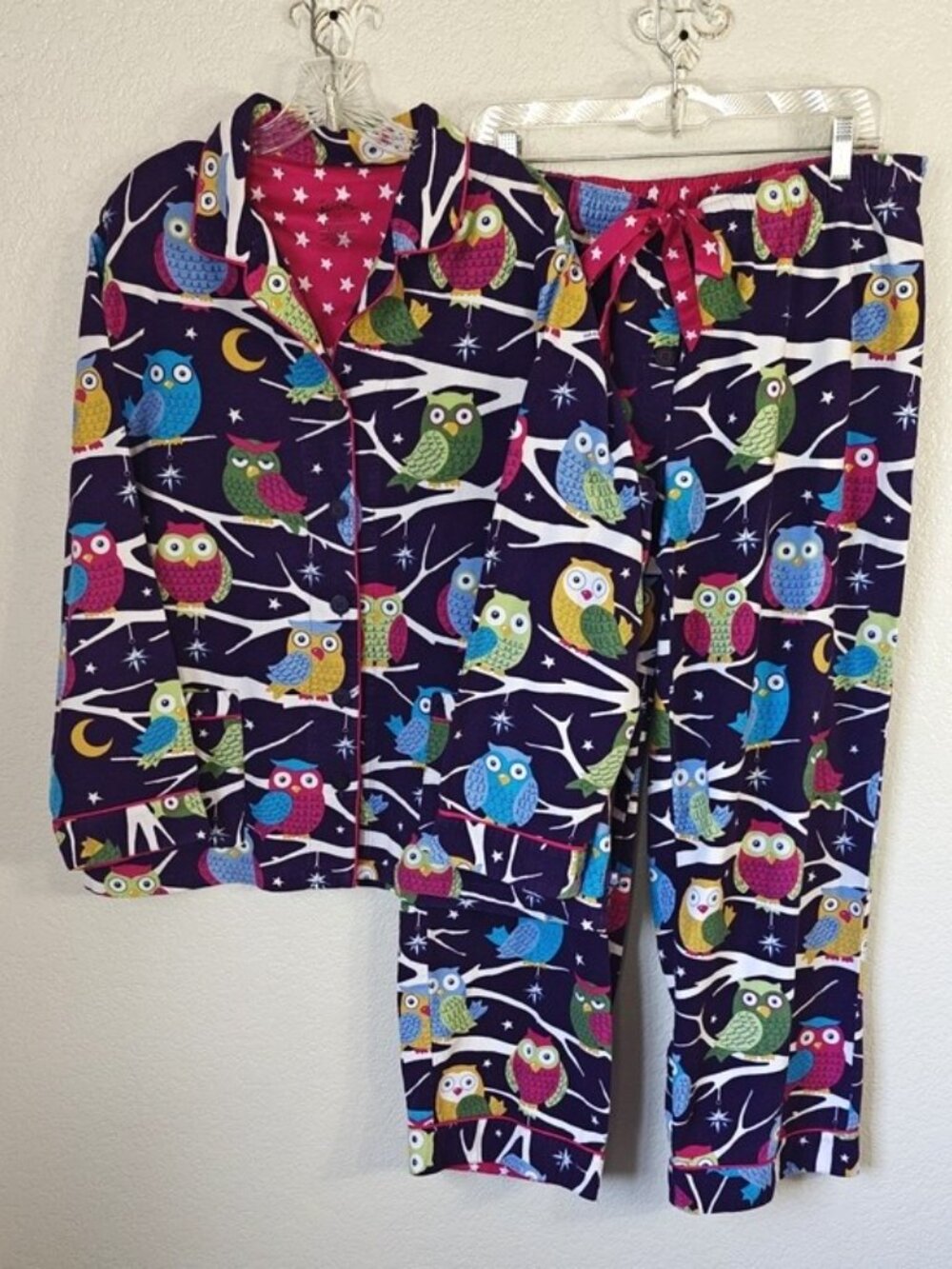 Nick & Nora XXL Flannel Pajama Set Purple Owl Print